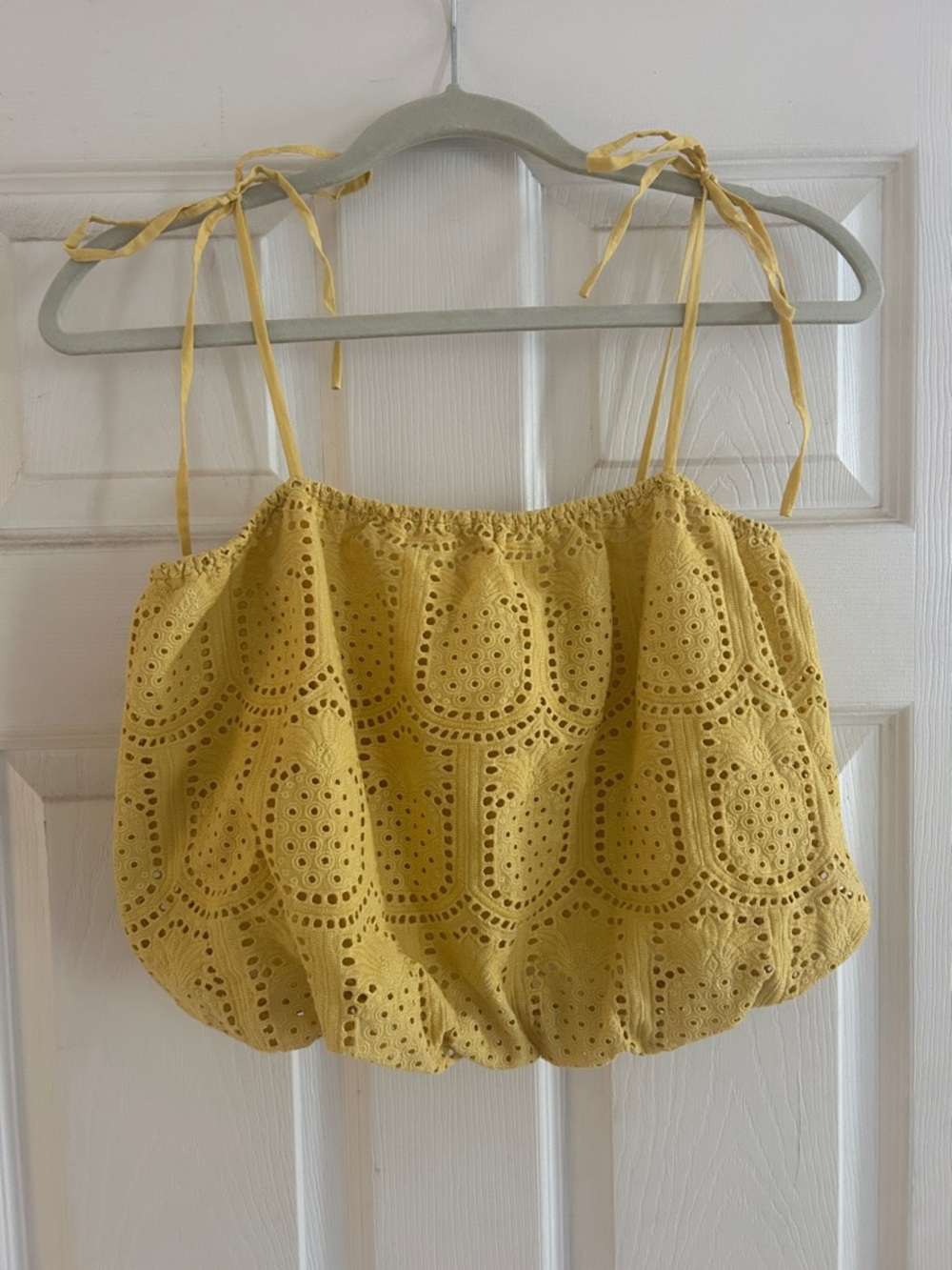 Anthropologie Yellow Eyelet Tie-Shoulder Crop Top